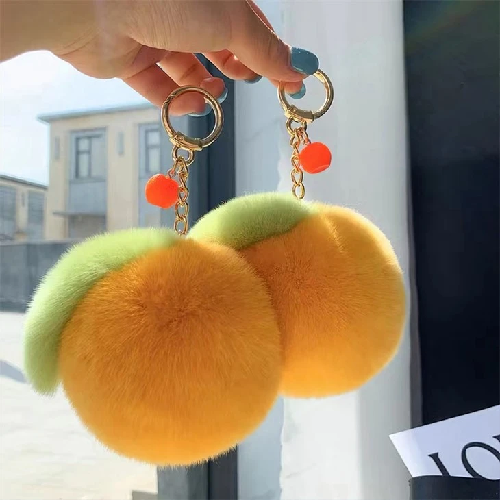Rex Rabbit Furry fur Pom Pom Ball Key Chain Sweet Orange Shape Accessories Keychains Rex Rabbit Furry fur Pom Pom Ball Key Chain Sweet Orange Shape Accessories Keychains