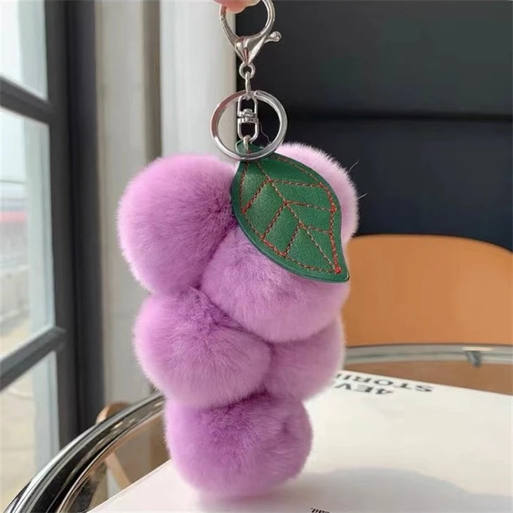 Rex Rabbit Furry fur Pom Pom Ball Key Chain Grape Shape Accessories Keychains Rex Rabbit Furry fur Pom Pom Ball Key Chain Grape Shape Accessories Keychains