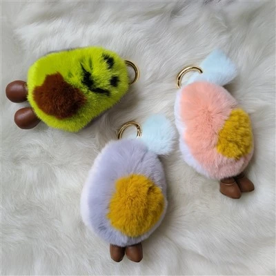 Hadiah Lembut Animal Rex Rabbit Furry Furry Pom Pom Ball Gantungan Kunci Aksesori Rantai Kunci