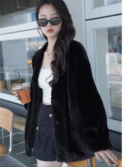 Mewah Asli 100% Jaket Bulu Mink Asli Wanita Kot Bulu Asli